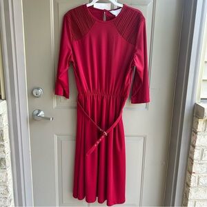 Vintage Blair Cranberry Red Dress w/ Belt | Size 16 | 3/4 Sleeve | Made in USA